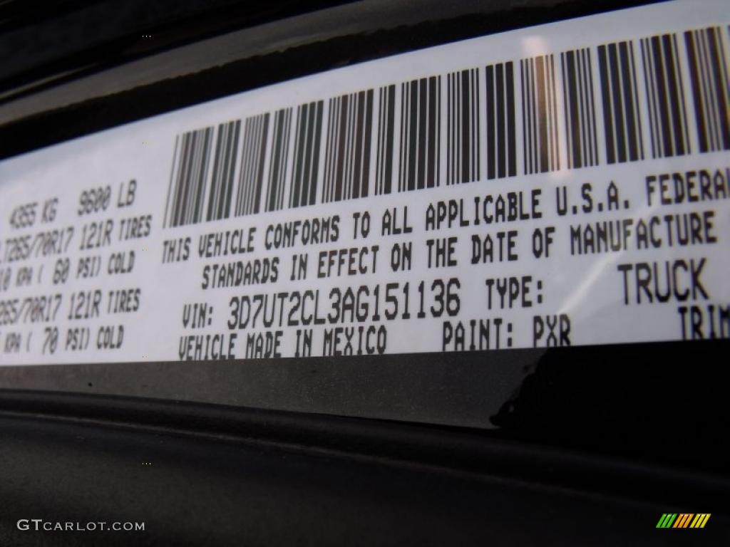 2010 Ram 2500 Color Code PXR for Brilliant Black Crystal Pearl Photo #26600560