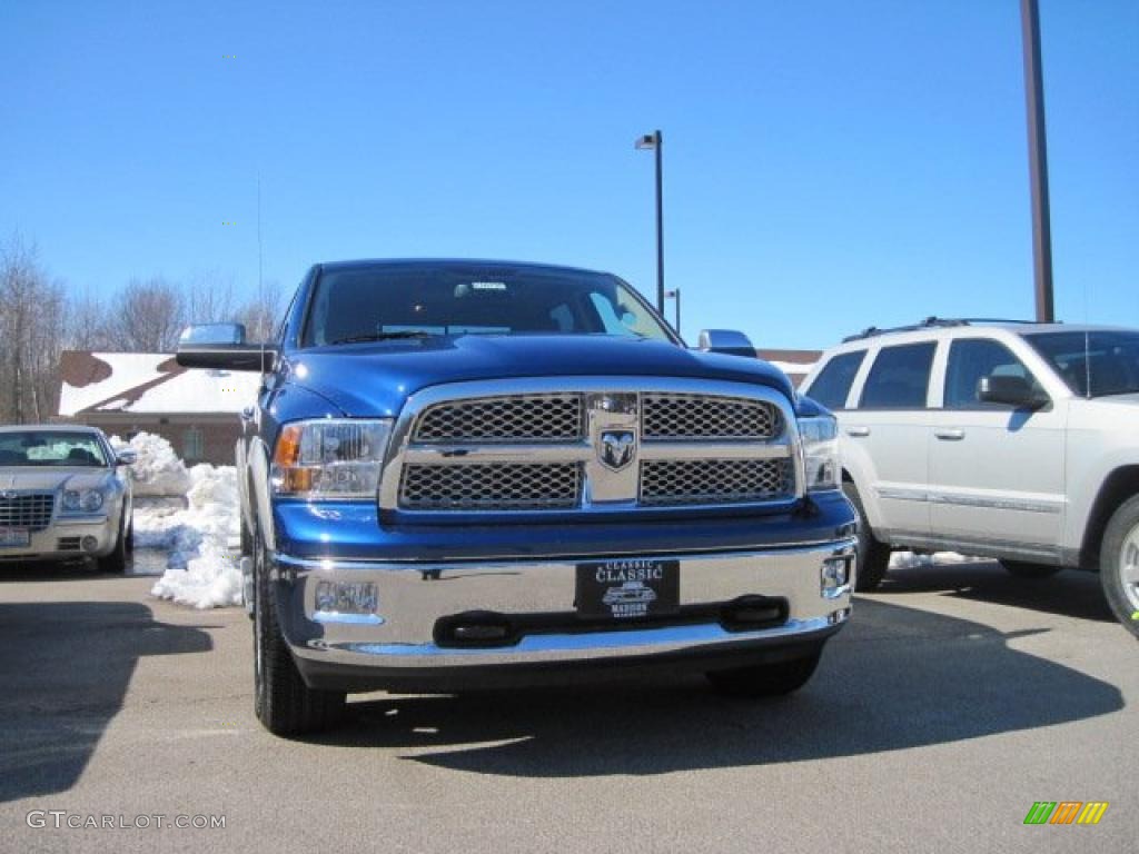 2010 Ram 1500 Laramie Crew Cab 4x4 - Deep Water Blue Pearl / Dark Slate/Medium Graystone photo #2