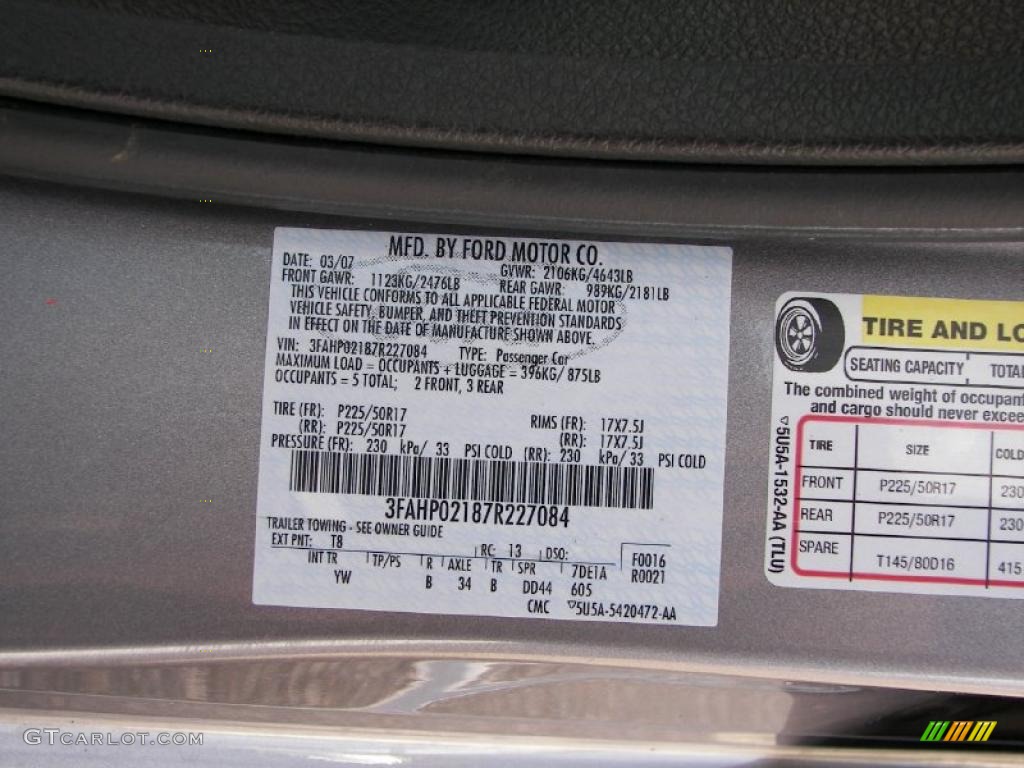2007 Fusion SEL V6 AWD - Tungsten Grey Metallic / Charcoal Black photo #12