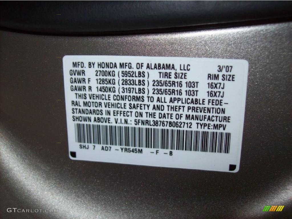 2007 Odyssey Color Code YR545M for Desert Rock Metallic Photo #26639773