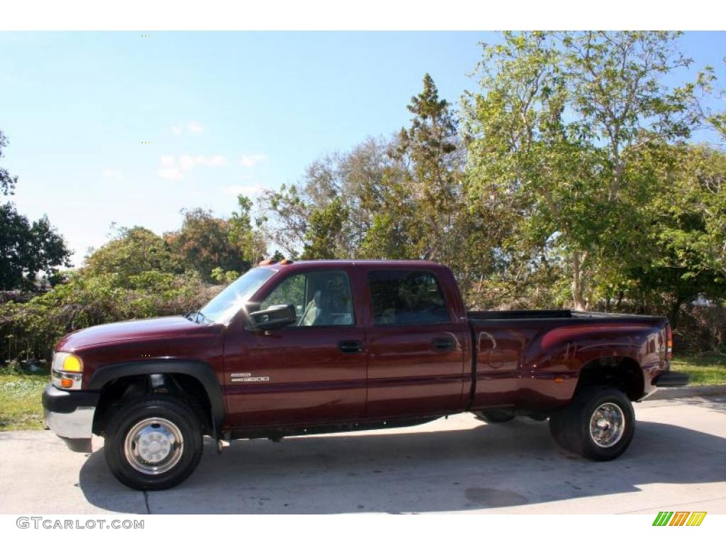 2001 Sierra 3500 SLT Crew Cab 4x4 Dually - Dark Red Metallic / Neutral photo #3