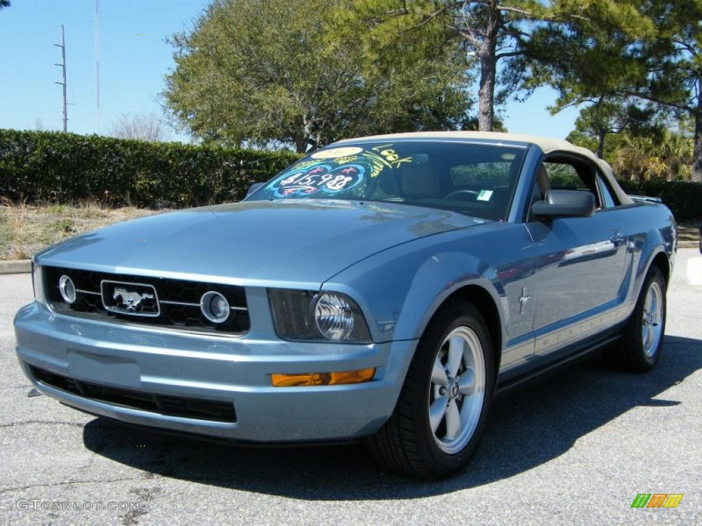 2007 Mustang V6 Premium Convertible - Windveil Blue Metallic / Medium Parchment photo #1