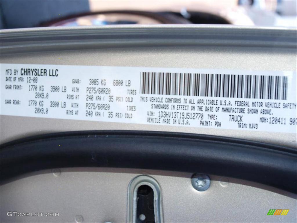 2009 Ram 1500 Color Code PDA for Light Graystone Pearl Photo #26695671