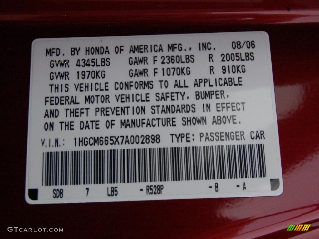 2007 Accord EX-L V6 Sedan - Moroccan Red Pearl / Gray photo #19