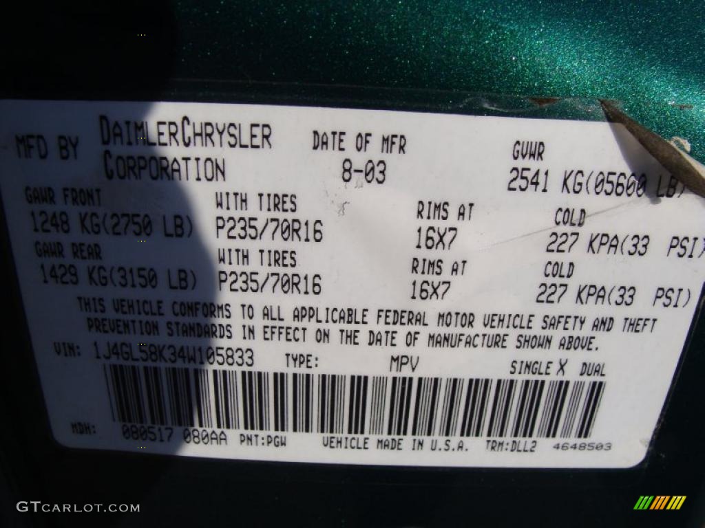 2004 Liberty Color Code PGW for Timberline Green Pearl Photo #26789331