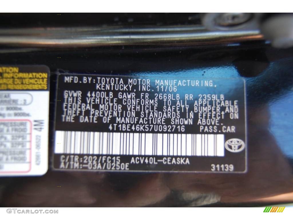 2007 Camry LE - Black / Ash photo #13