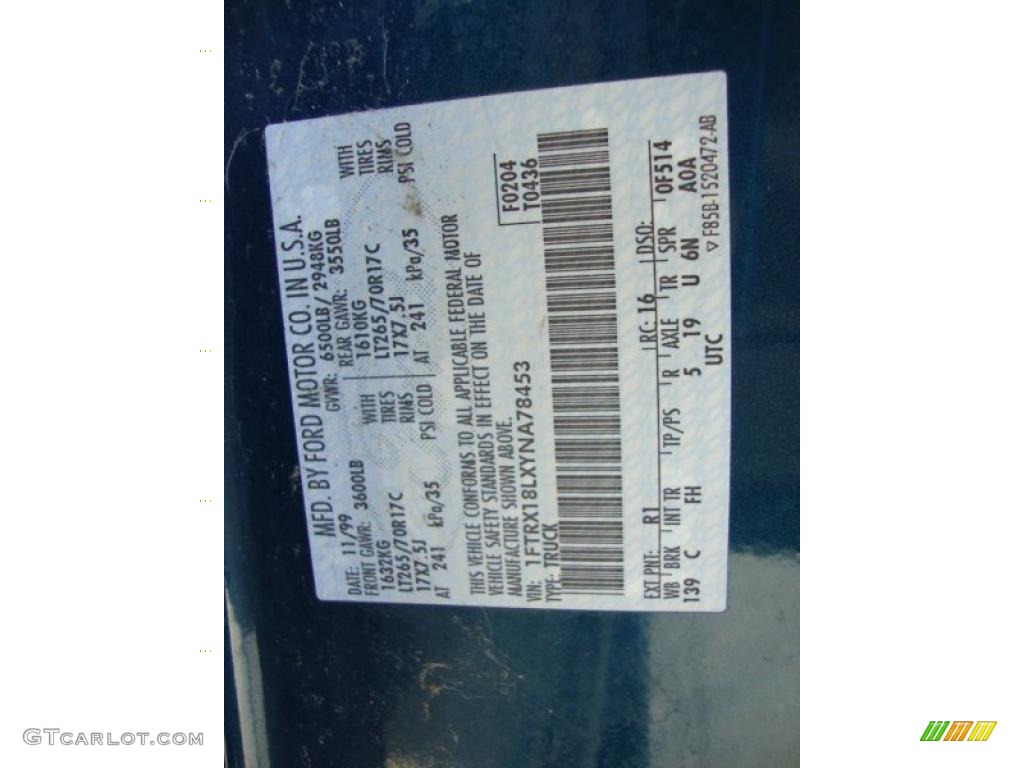 2000 F150 Color Code R1 for Island Blue Metallic Photo #26837338
