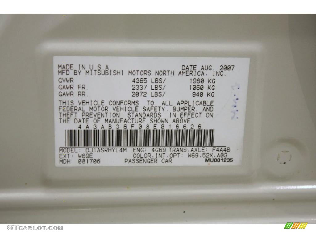 2008 Galant ES - Dover White Pearl / Gray photo #26
