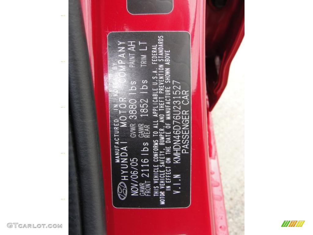 2006 Elantra GLS Sedan - Electric Red / Gray photo #44