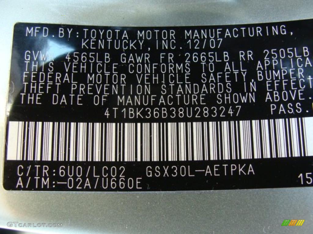 2008 Avalon Color Code 6U0 for Silver Pine Mica Photo #26878425