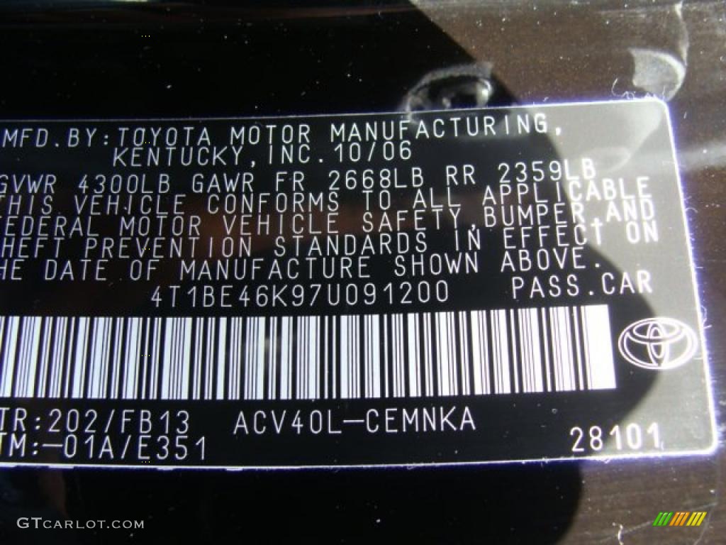 2007 Camry CE - Black / Ash photo #15