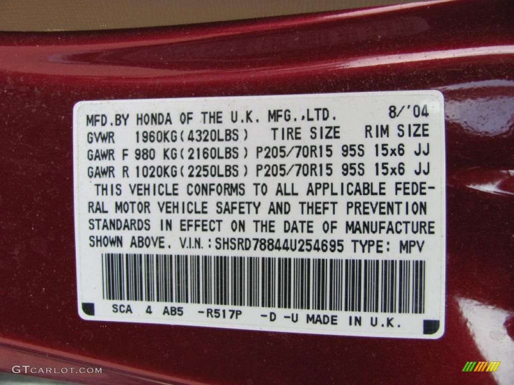 2004 CR-V EX 4WD - Chianti Red Pearl / Saddle photo #19