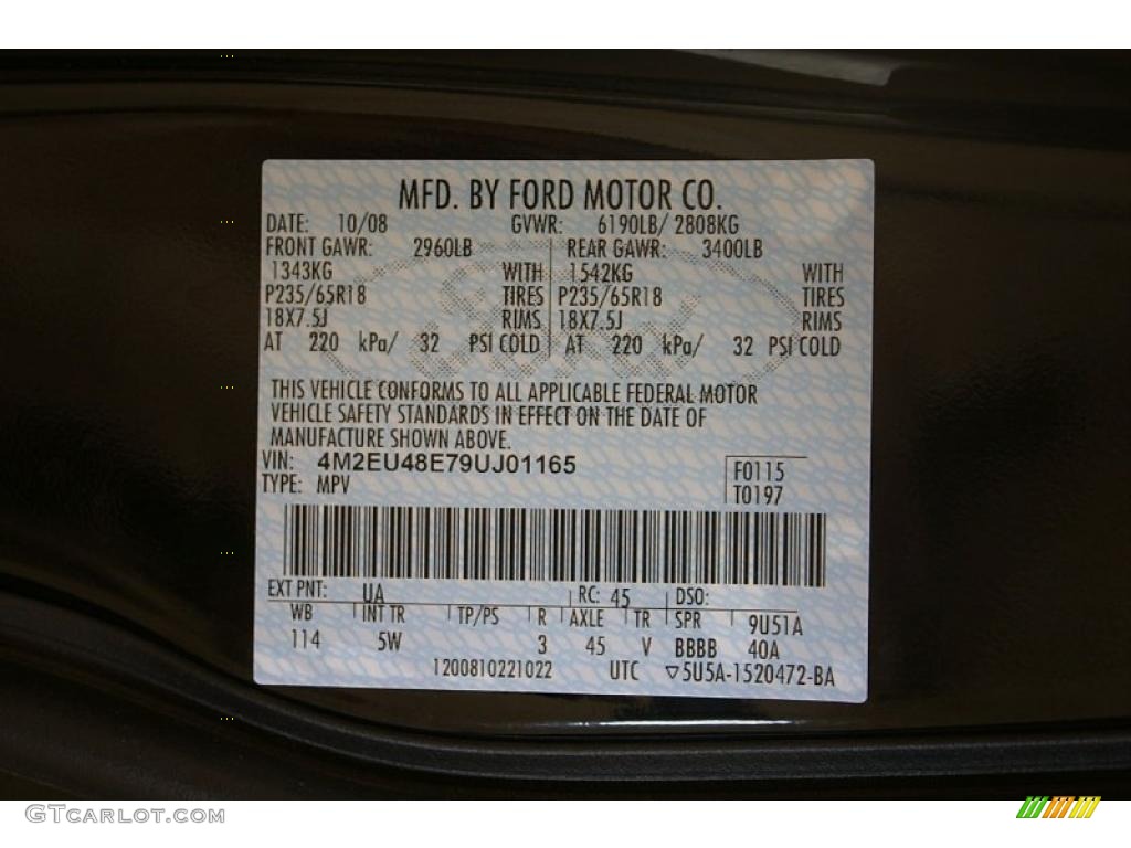 2009 Mercury Mountaineer VOGA AWD Color Code Photos