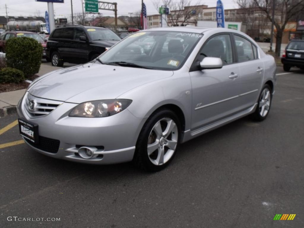 2005 MAZDA3 s Sedan - Sunlight Silver Metallic / Black/Red photo #1