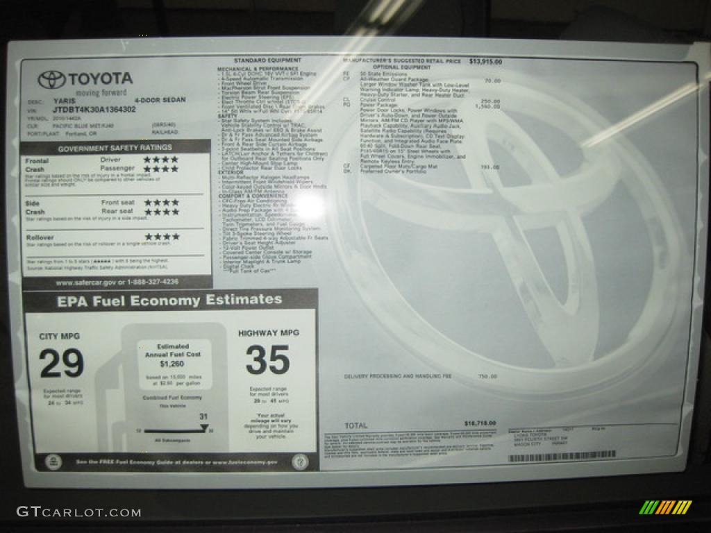 2010 Yaris Sedan - Pacific Blue Metallic / Dark Charcoal photo #7