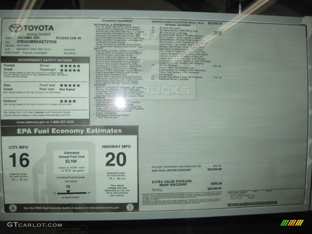 2010 Tacoma V6 SR5 Access Cab 4x4 - Magnetic Gray Metallic / Graphite photo #8