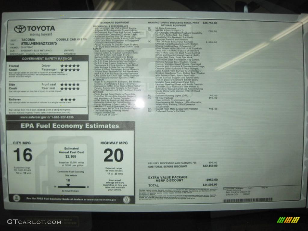 2010 Toyota Tacoma V6 SR5 TRD Double Cab 4x4 Window Sticker Photos