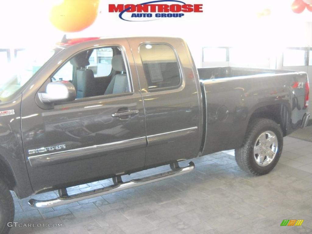 2010 Sierra 1500 SLE Extended Cab 4x4 - Storm Gray Metallic / Ebony photo #18