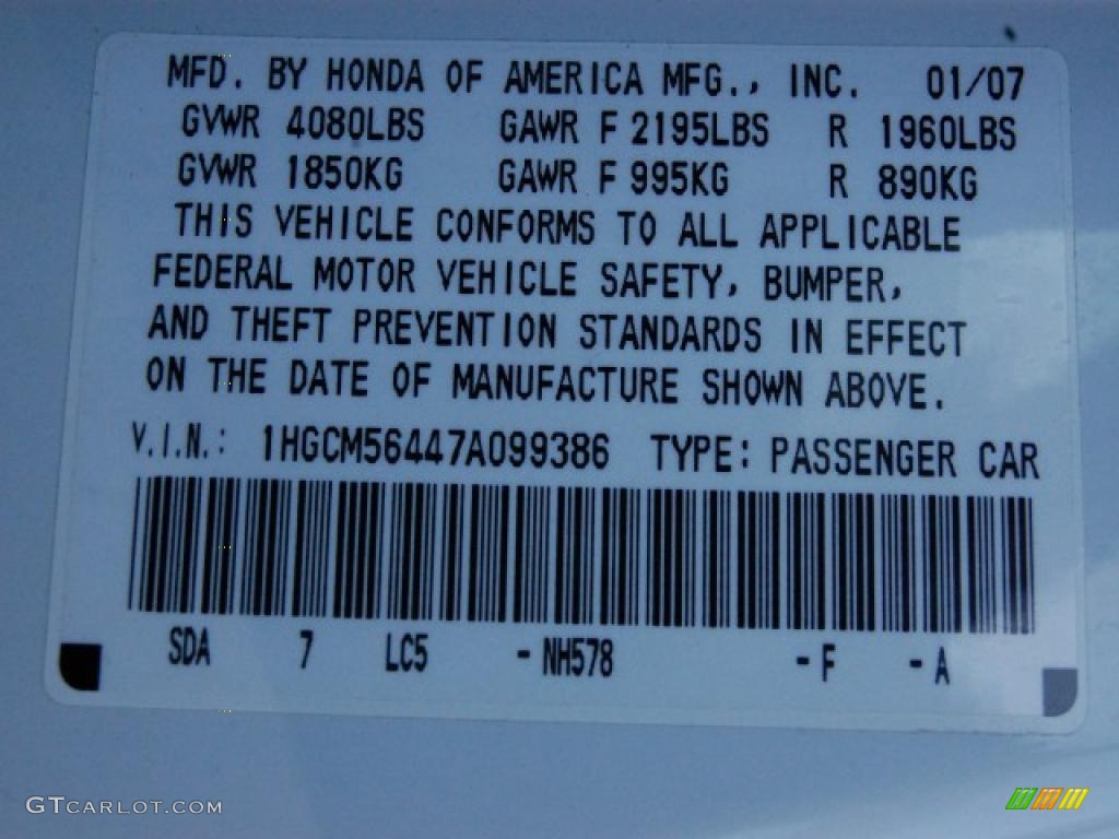 2007 Accord LX Sedan - Taffeta White / Ivory photo #19
