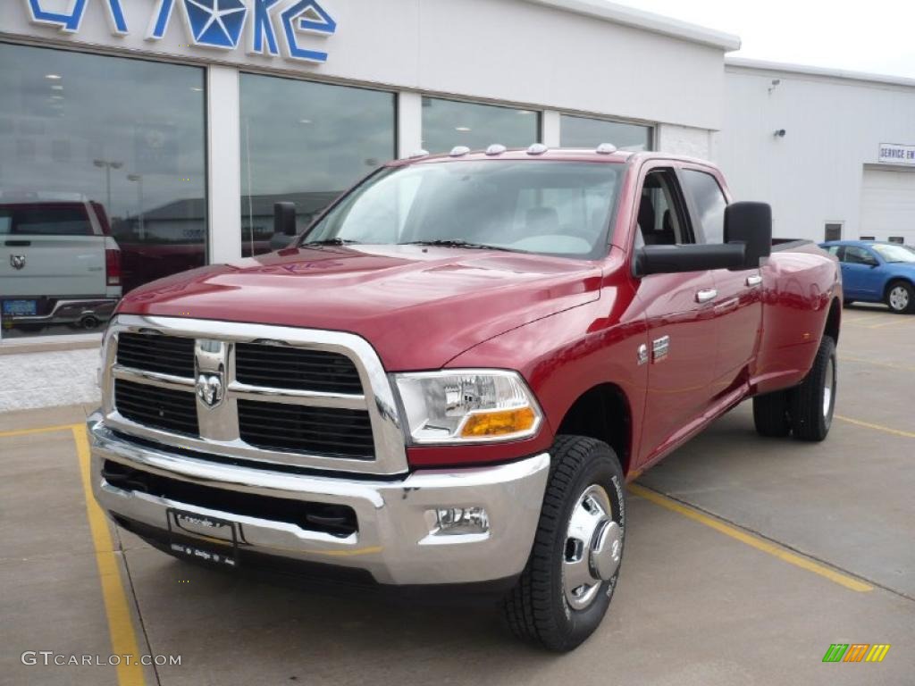 2010 Ram 3500 SLT Crew Cab 4x4 Dually - Inferno Red Crystal Pearl / Dark Slate/Medium Graystone photo #3