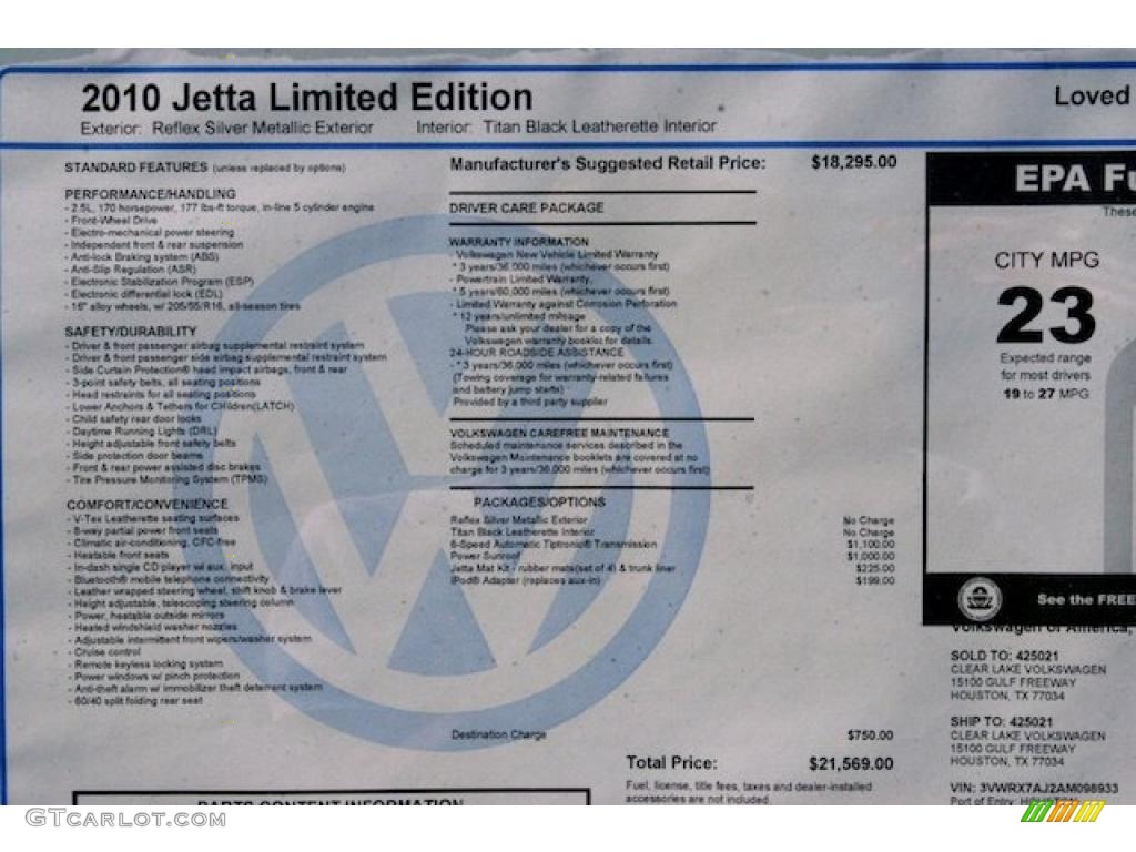 2010 Jetta Limited Edition Sedan - Reflex Silver Metallic / Titan Black photo #12