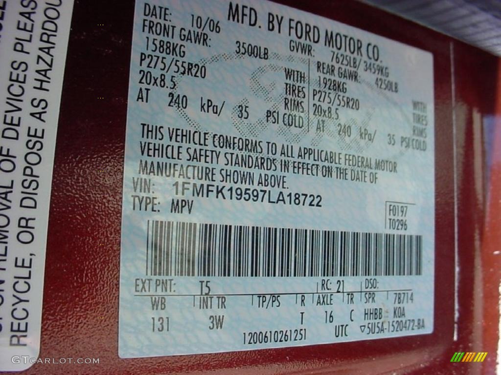 2007 Expedition Color Code T5 for Dark Copper Metallic Photo #27133516