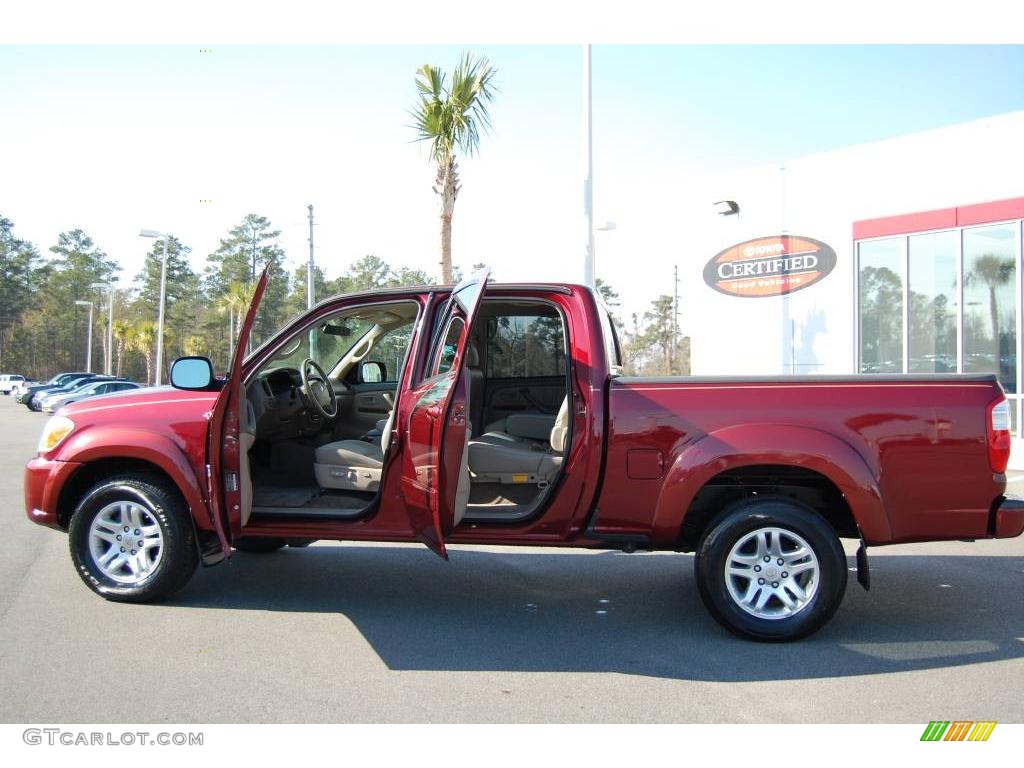 2005 Tundra Limited Double Cab 4x4 - Salsa Red Pearl / Taupe photo #4