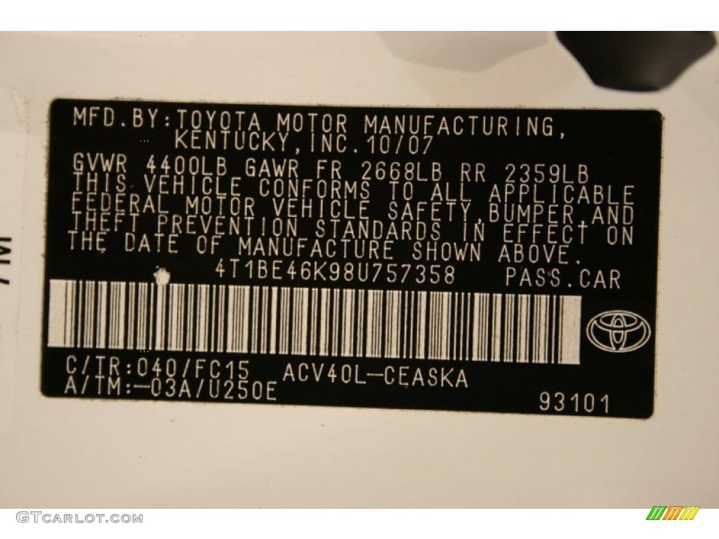 2008 Camry SE - Super White / Dark Charcoal photo #22