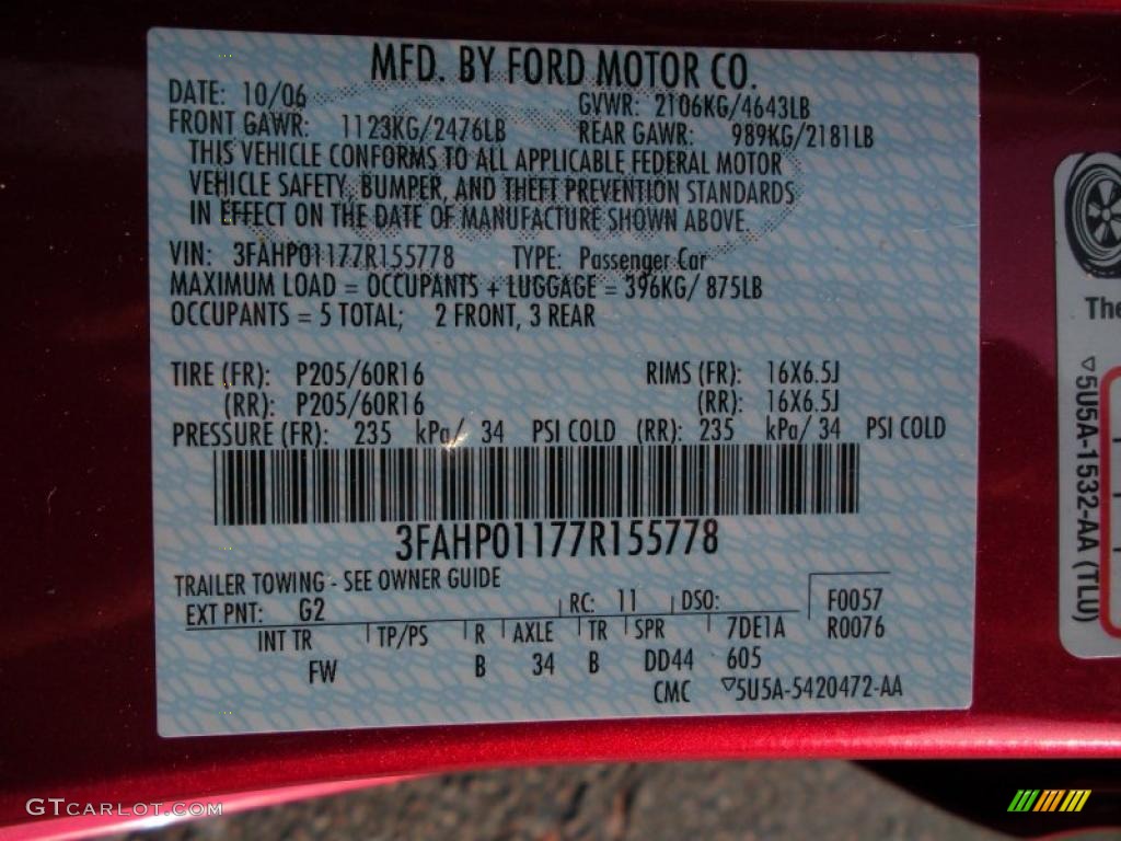 2007 Fusion Color Code G2 for Redfire Metallic Photo #27213576