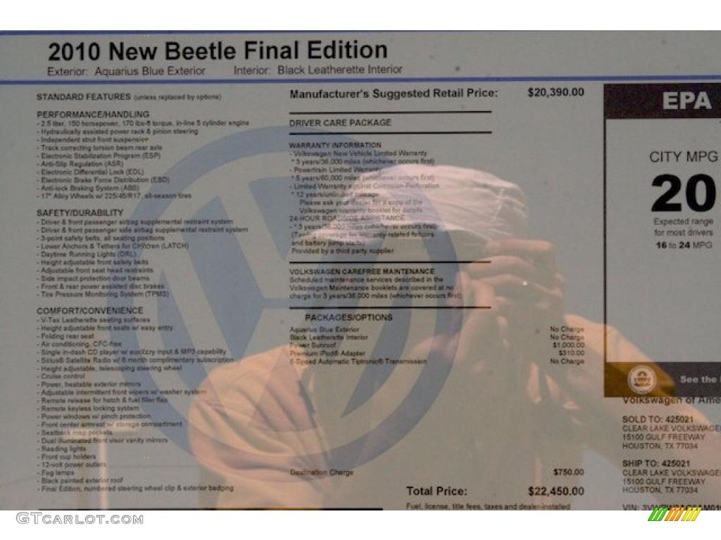 2010 New Beetle Final Edition Coupe - Aquarius Blue / Black photo #9