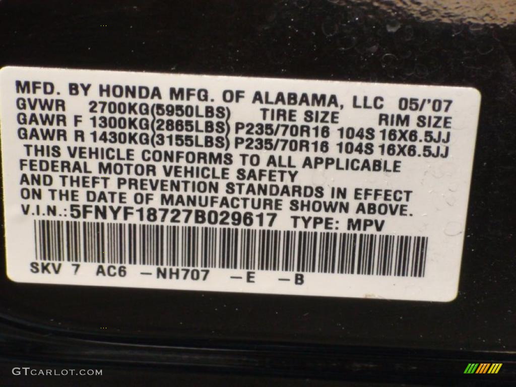 2007 Pilot EX-L 4WD - Formal Black / Saddle photo #41