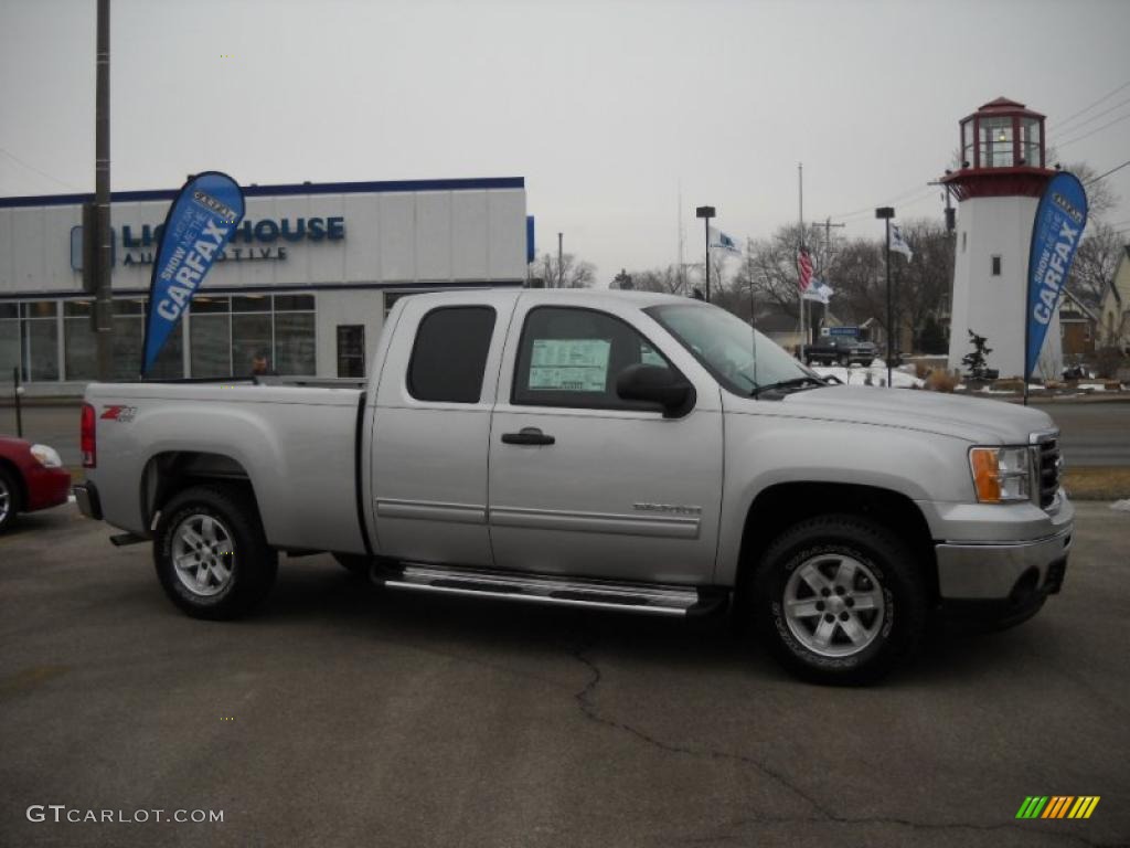 2010 Sierra 1500 SLE Extended Cab 4x4 - Pure Silver Metallic / Ebony photo #1