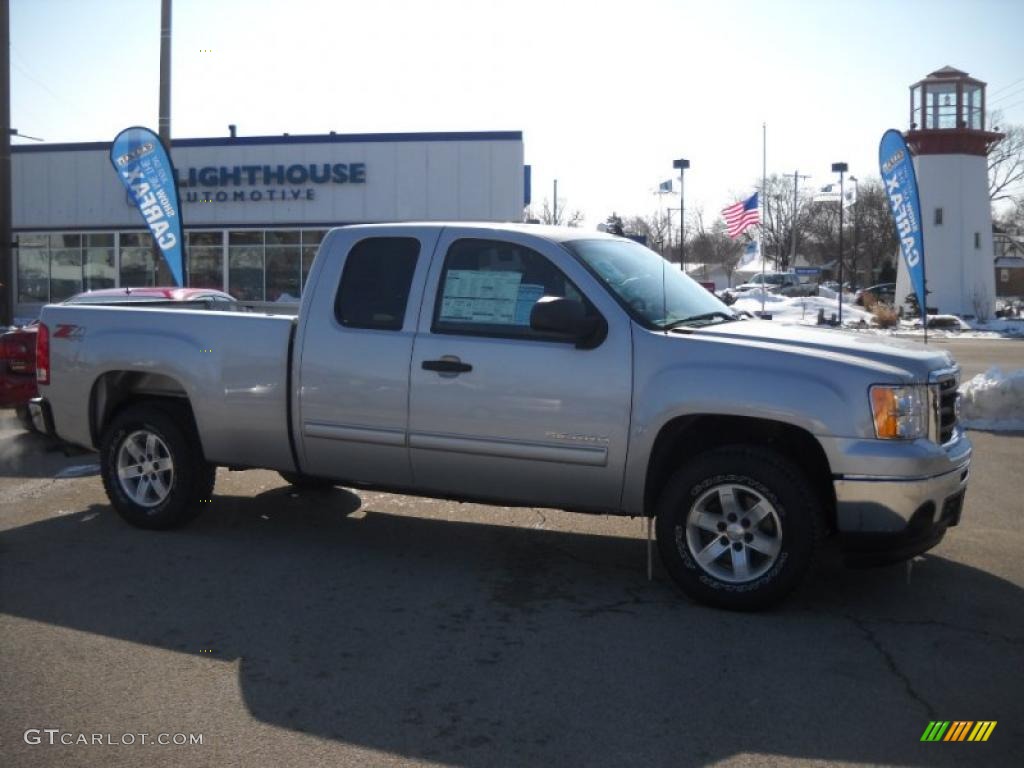 2010 Sierra 1500 SLE Extended Cab 4x4 - Pure Silver Metallic / Ebony photo #1