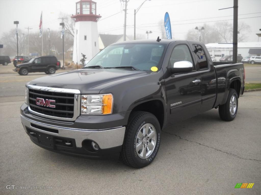 2010 Sierra 1500 SLE Extended Cab 4x4 - Storm Gray Metallic / Ebony photo #3