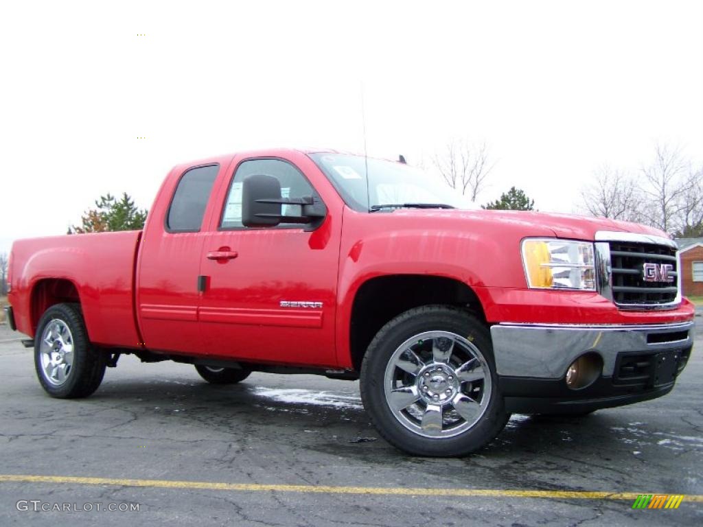 2010 Sierra 1500 SLT Extended Cab - Fire Red / Very Dark Cashmere/Light Cashmere photo #2