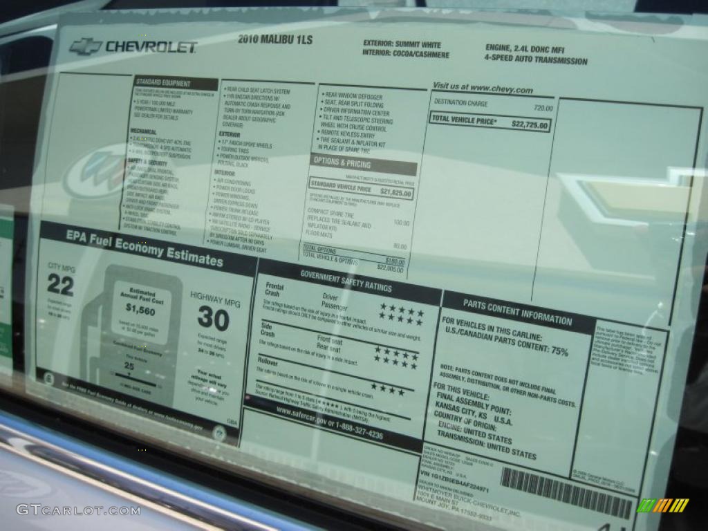 2010 Malibu LS Sedan - Summit White / Cocoa/Cashmere photo #4