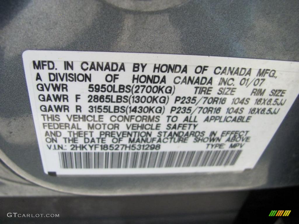 2007 Pilot EX-L 4WD - Steel Blue Metallic / Gray photo #19