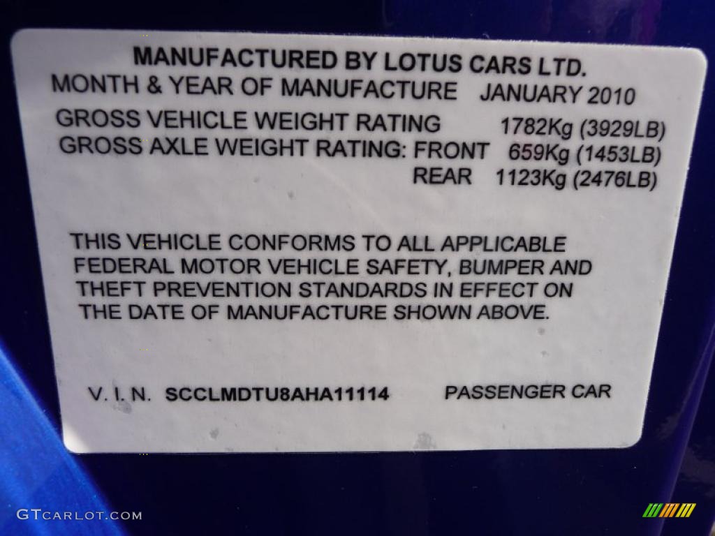 2010 Lotus Evora Coupe Info Tag Photo #27562421