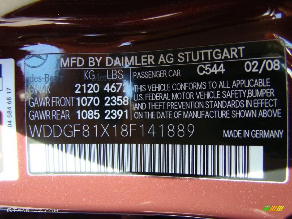 2008 C Color Code 544 for Barolo Red Metallic Photo #27568117
