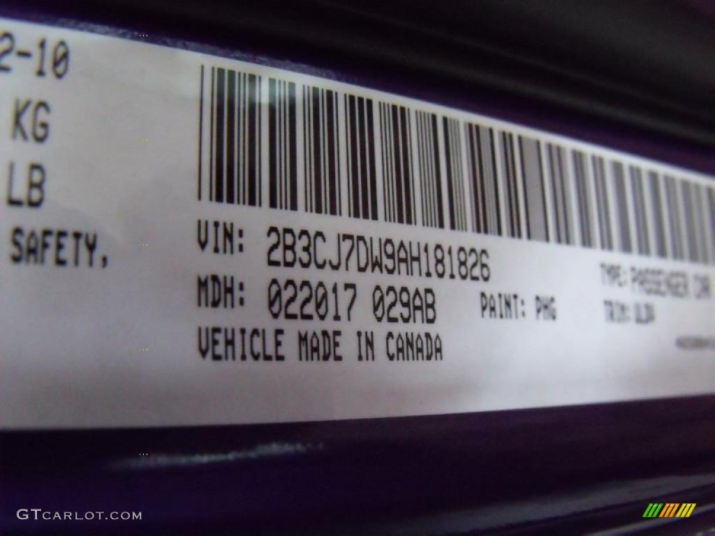 2010 Challenger Color Code PHG for Plum Crazy Purple Pearl Photo #27637207