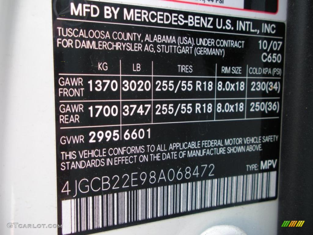 2008 Mercedes-Benz R 320 CDI 4Matic Color Code Photos