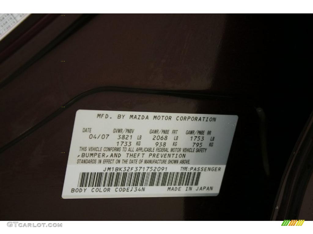 2007 MAZDA3 Color Code 34N for Phantom Purple Mica Photo #27732269