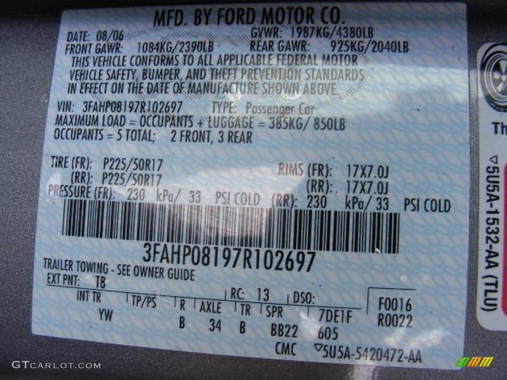 2007 Fusion SEL V6 - Tungsten Grey Metallic / Charcoal Black photo #30