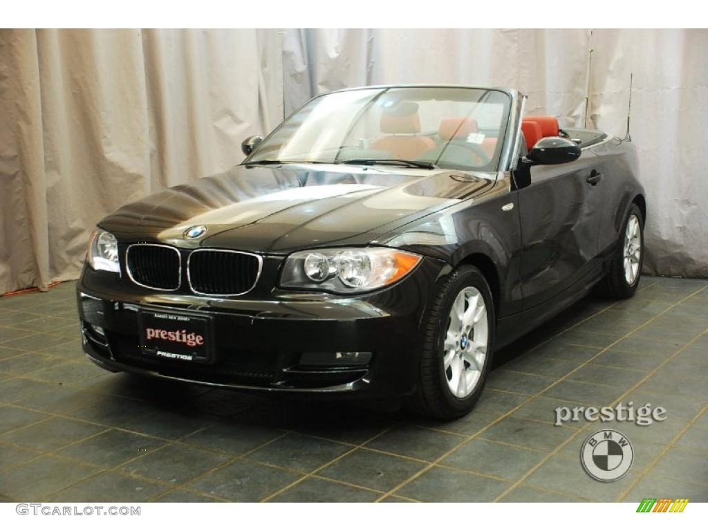 2009 1 Series 128i Convertible - Jet Black / Coral Red Boston Leather photo #1
