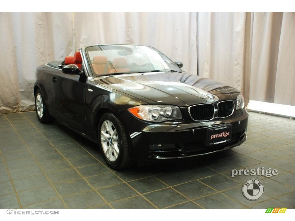 2009 1 Series 128i Convertible - Jet Black / Coral Red Boston Leather photo #7