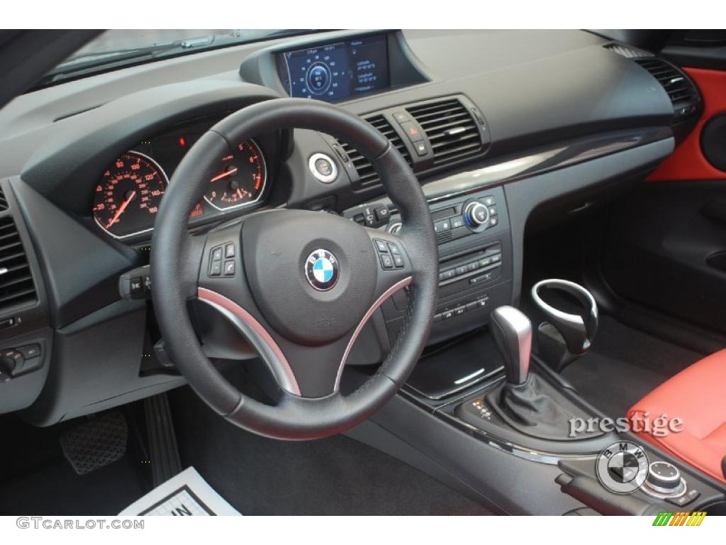 2009 1 Series 128i Convertible - Jet Black / Coral Red Boston Leather photo #14