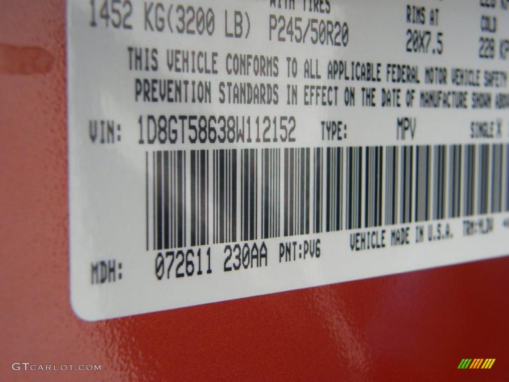 2008 Nitro Color Code PV6 for Sunburst Orange Pearl Photo #27847819