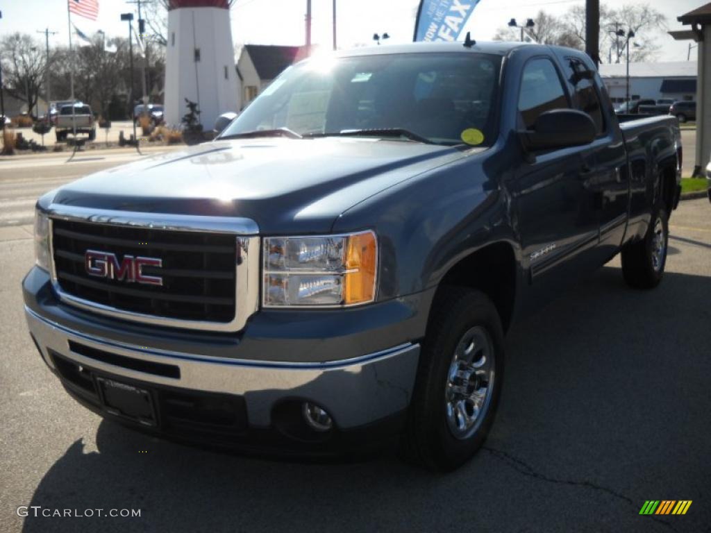 2010 Sierra 1500 SLE Extended Cab - Stealth Gray Metallic / Ebony photo #3