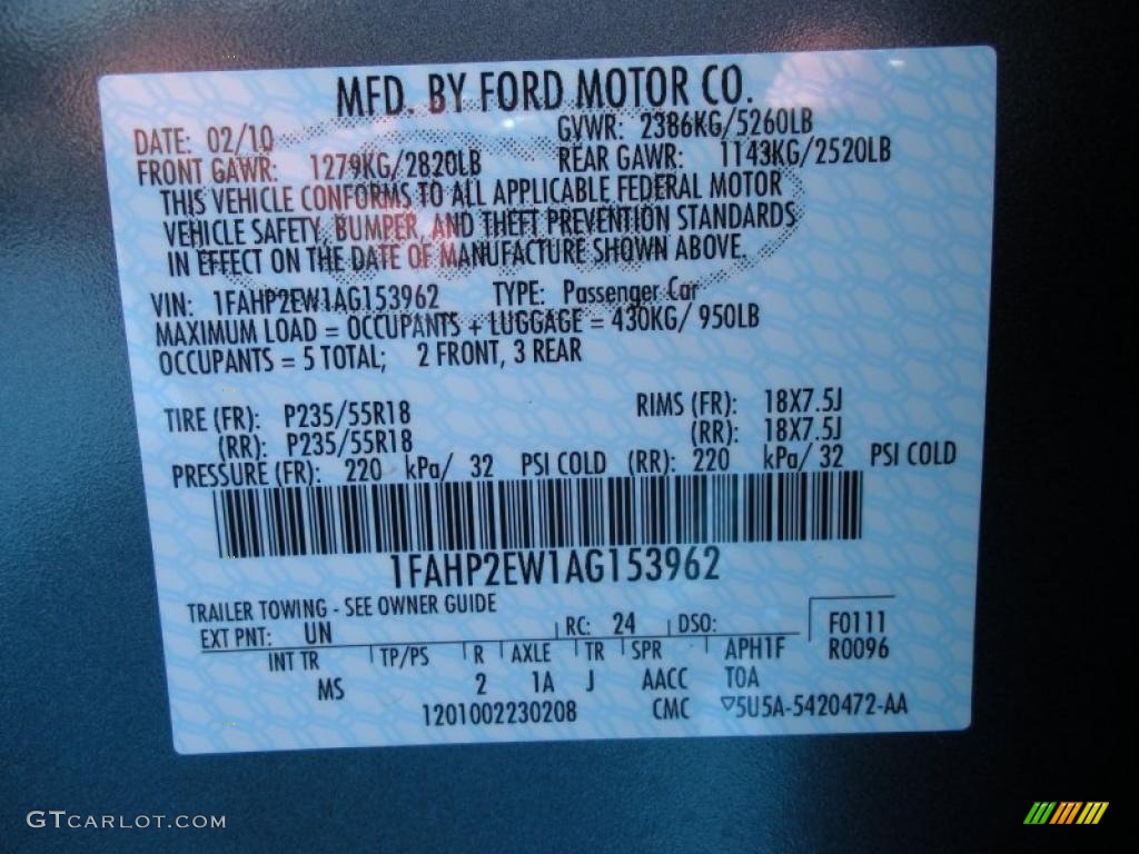 2010 Taurus Color Code UN for Steel Blue Metallic Photo #27872761