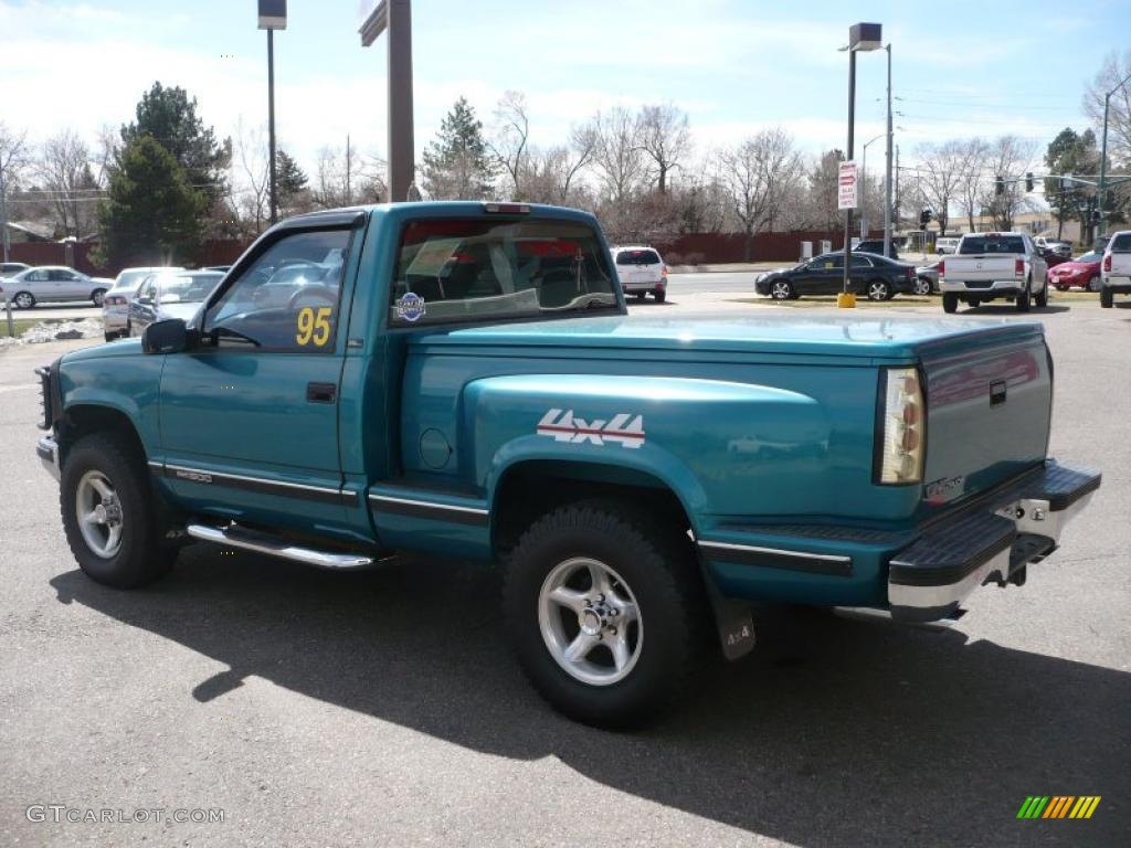 1995 Sierra 1500 SL Regular Cab 4x4 - Bright Teal Metallic / Beige photo #6